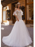 Luxury Cold Shoulder Beaded Ivory Tulle Wedding Dress